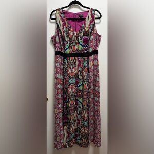 Nicole By Nicole Miller Mauve Green Orange V- Neck Sleeveless Maxi Dress Sz 16